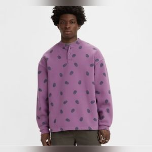 Levi's Men Purple Fingerprint Pattern Skate Relaxed-Fit Henley Sweatshirt SZ XS